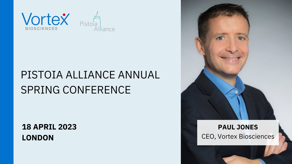 Vortex (@vortexbiosci) on Twitter photo Paul Jones, CEO of Vortex Biosciences, will be attending the <a href="/PistoiaAlliance/">The Pistoia Alliance</a> Annual Spring Conference in London next Tuesday, April 18.
Learn more about the event: pistoiaalliance.org/eventdetails/p… Paul Jones, CEO of Vortex Biosciences, will be attending the <a href="/PistoiaAlliance/">The Pistoia Alliance</a> Annual Spring Conference in London next Tuesday, April 18.
Learn more about the event: pistoiaalliance.org/eventdetails/p…