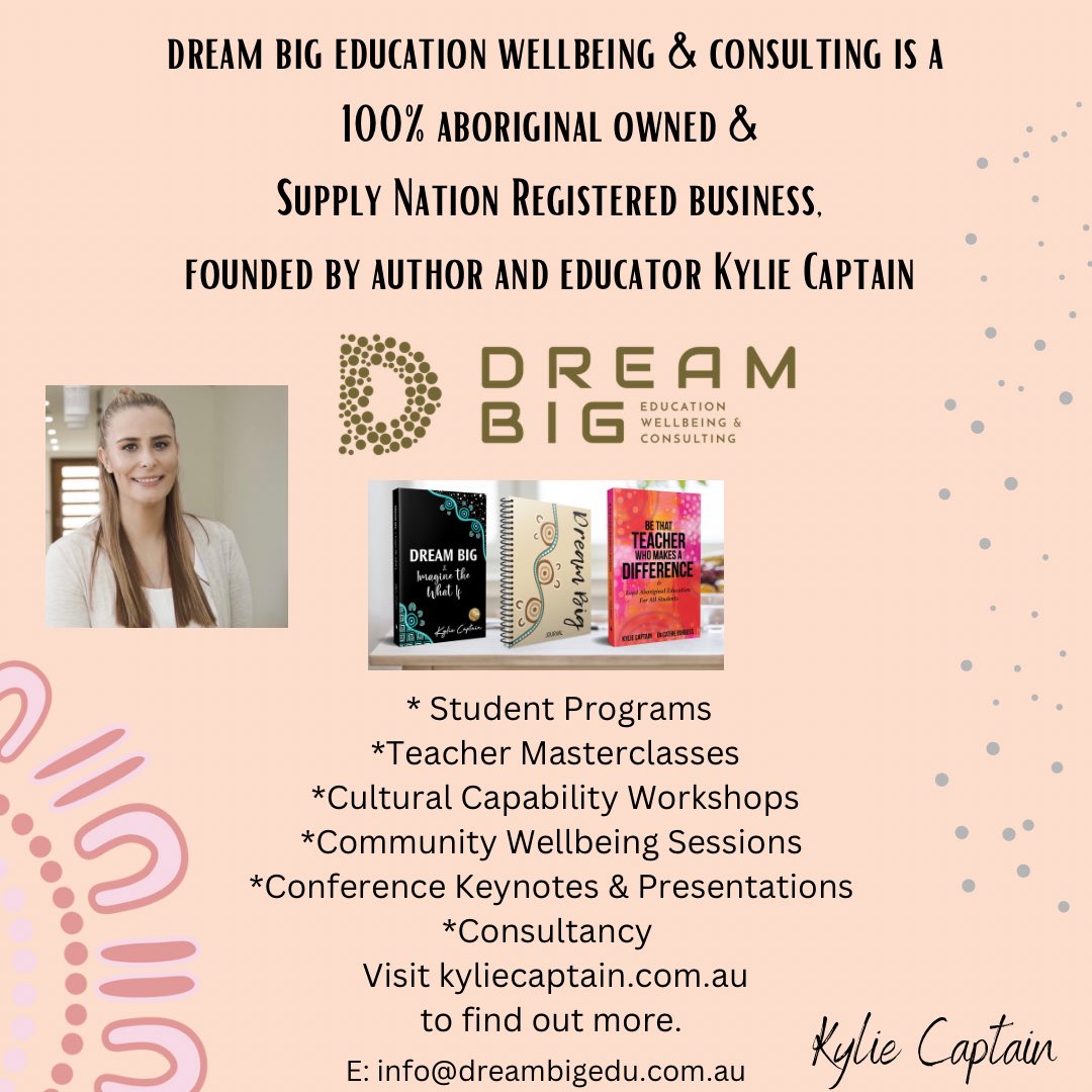 Thanks in advance for your support. I am passionate about Aboriginal education, wellbeing, leadership & making a difference in the lives of many. 
Find out more 👇
kyliecaptain.com.au
 #education #wellbeing #leadership #Aboriginaleducation 🖤💛❤️