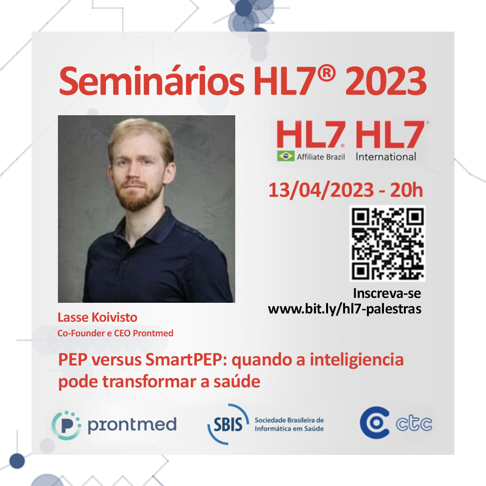 prontmed's tweet photo. Hoje, às 20h, nosso CEO @LasseKoivisto participa do seminário HL7 Brasil. A palestra trata do tema “PEP x SmartPEP: quando a inteligência pode transformar a saúde”. O evento é on-line e gratuito. Inscreva-se aqui: https://t.co/JorhuUmsBI https://t.co/DhTlxQpGI2