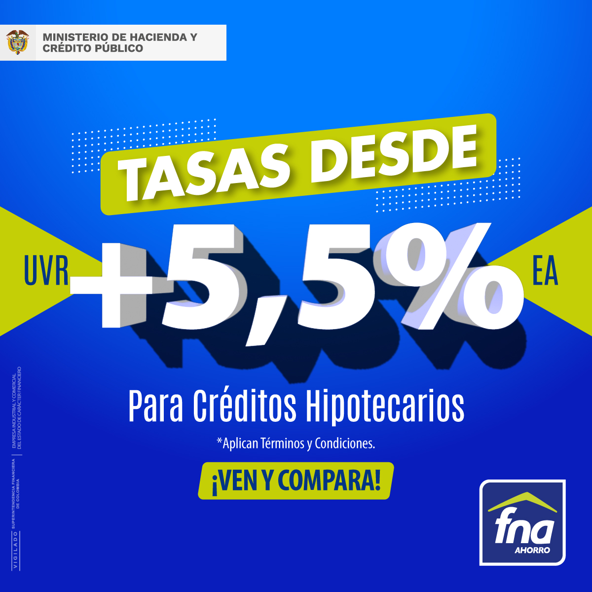 infopresidencia's tweet photo. ¿Sabías que el @FNAahorro cuenta con tasas desde UVR +5.5 % EA y en pesos desde 7.5% EA en Créditos Hipotecarios para sus afiliados por cesantías?
Conócelas en https://t.co/XmNk5OD4eA y cumple el sueño de tener vivienda propia.
#VenYCompara https://t.co/z8iUn70TNk