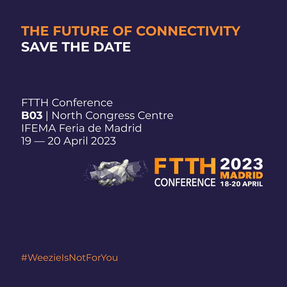 weeziesoftware's tweet image. We&apos;ll be exhibiting at #FTTHConference on 19-20 April in Madrid. Discover how our latest fiber optic solutions can revolutionize your network infrastructure and help to achieve unparalleled connectivity.

Visit our booth B03 and meet our team to find out more.

 #FTTH2023