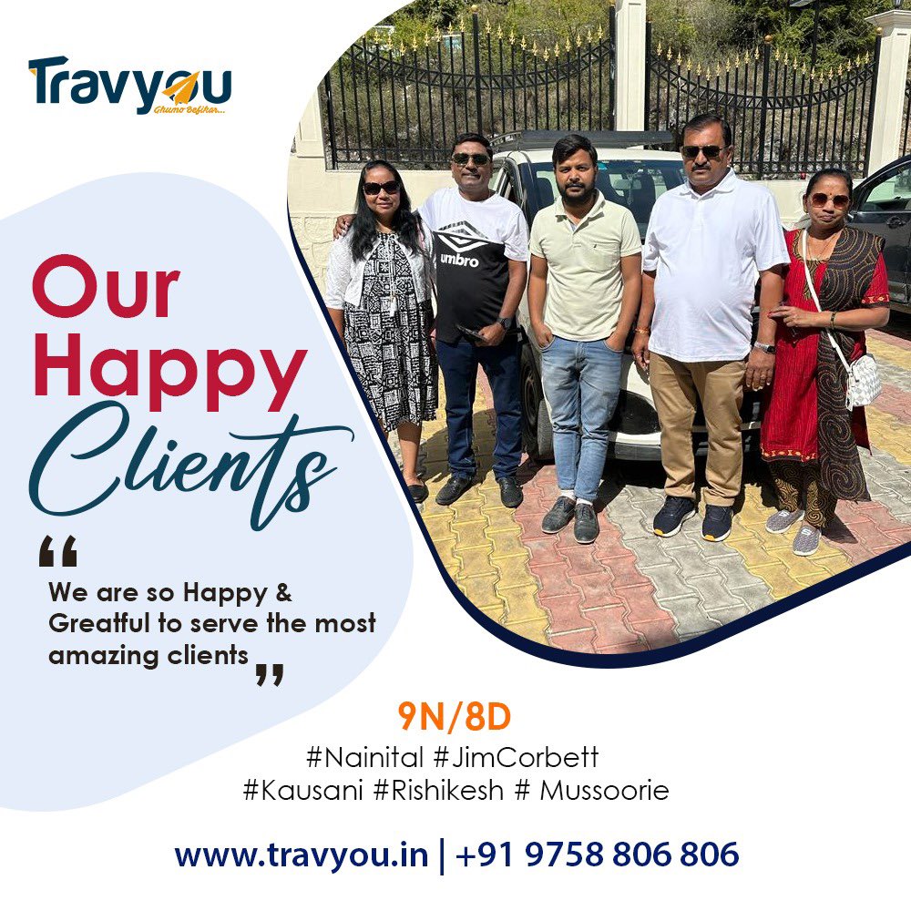 Travyou's tweet photo. Our Happy Client’s 😀

#happyguests #travyou #uttarakhand #uttarakhandtrip #naturelovers #mountains #tourism #tour #enjoying #nainital #jimcorbettnationalpark #mussorie #funtrip #uttarakhandtourism https://t.co/iLWgtaJJRS