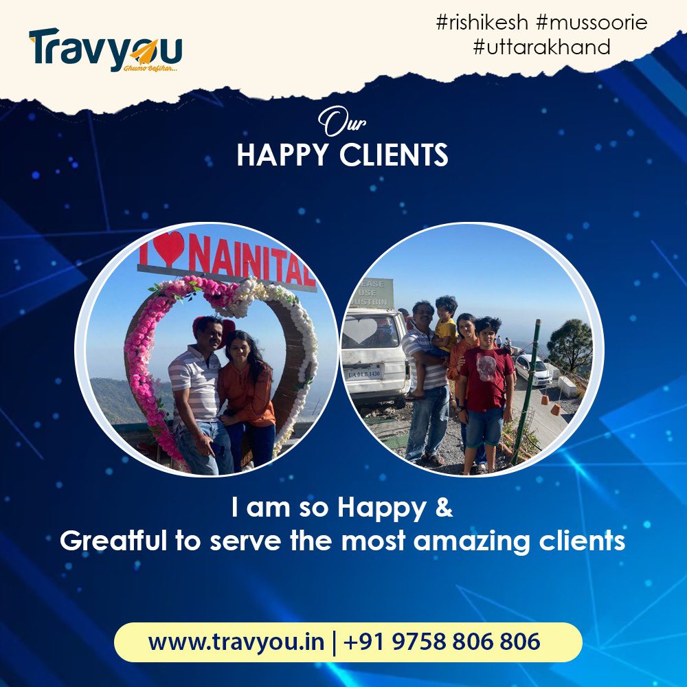 Travyou's tweet photo. Our Happy Client’s 😀

#happyguests #travyou #uttarakhand #uttarakhandtrip #naturelovers #mountains #tourism #tour #enjoying #nainital #jimcorbettnationalpark #mussorie #funtrip #uttarakhandtourism https://t.co/iLWgtaJJRS