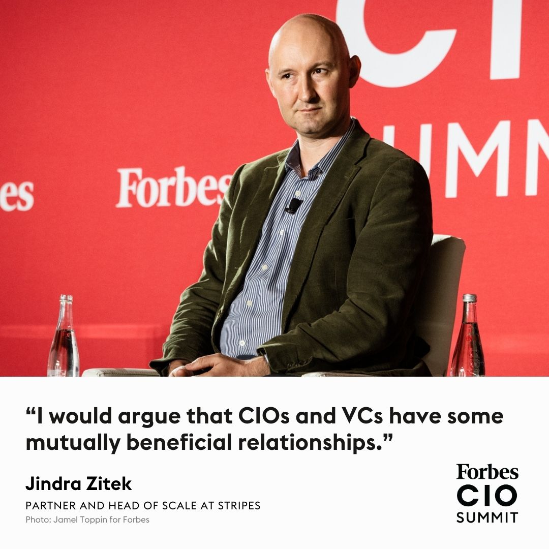 Jindra Zitek, a partner and head of scale at Stripes, discussed venture capitalism at the 2023 #ForbesCIO Summit. trib.al/m1QiRfA