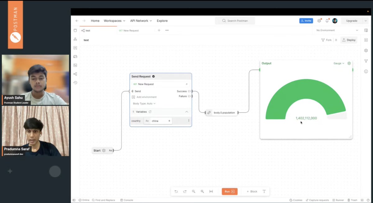 Ayush_7477's tweet image. Just amazed by the power of Flows feature by @getpostman 
Nicely delivered by @pradumna_saraf explaining all the fundamentals about Postman Flows.
It can revolutionize the way developers use Postman! 

#Postman #PostmanStudent #APIweek