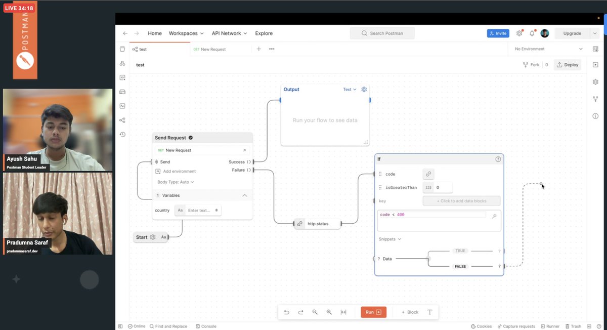 Ayush_7477's tweet image. Just amazed by the power of Flows feature by @getpostman 
Nicely delivered by @pradumna_saraf explaining all the fundamentals about Postman Flows.
It can revolutionize the way developers use Postman! 

#Postman #PostmanStudent #APIweek