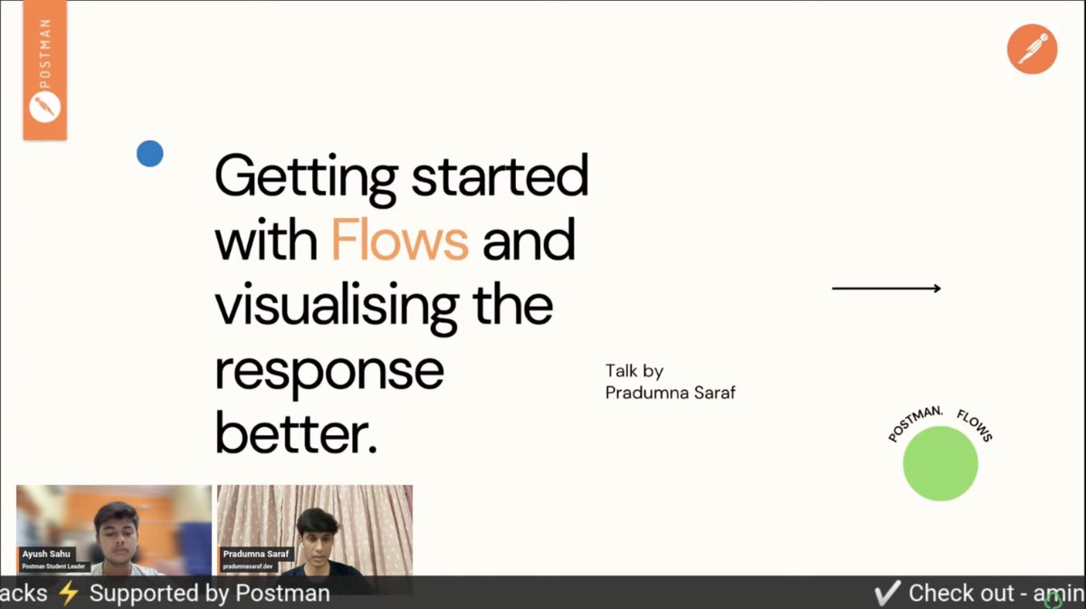 Ayush_7477's tweet image. Just amazed by the power of Flows feature by @getpostman 
Nicely delivered by @pradumna_saraf explaining all the fundamentals about Postman Flows.
It can revolutionize the way developers use Postman! 

#Postman #PostmanStudent #APIweek