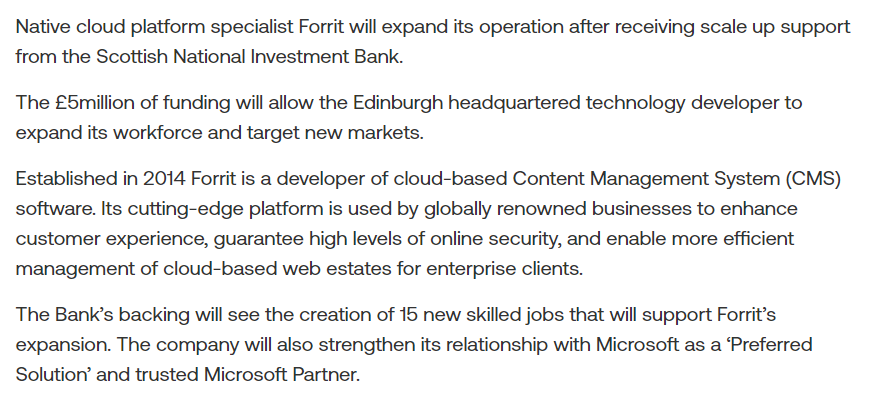 Quincun36705461's tweet photo. So £5m in funding went to #Forrit - a 9 yr old IT company (to old for VC funds really) & selling a #CMS (yawn, old tech) & pally up with MS which enabled them to get a mere 15, yes only 15 new jobs.... really @ £333,333 per role? https://t.co/Zc03ZYvidy