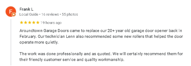 AroundTownDoors's tweet photo. Thanks Frank for your Five Star Review for Aroundtown Garage Doors Ltd. - We provide garage door service 24/7.  604-259-2534 https://t.co/SixwAxqJuQ
