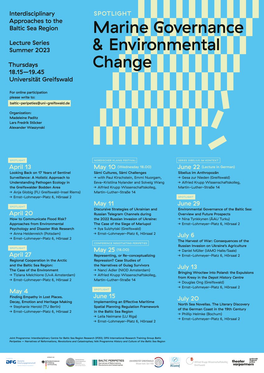 Our joint lecture series “Interdisciplinary Approaches to the Baltic Sea Region - Spotlight on Marine Governance &amp; Environmental Change”, kicks off today at 18.15 with a first lecture by Dr. med. vet. Anja Globig, (Friedrich-Loeffler-Institut)!
