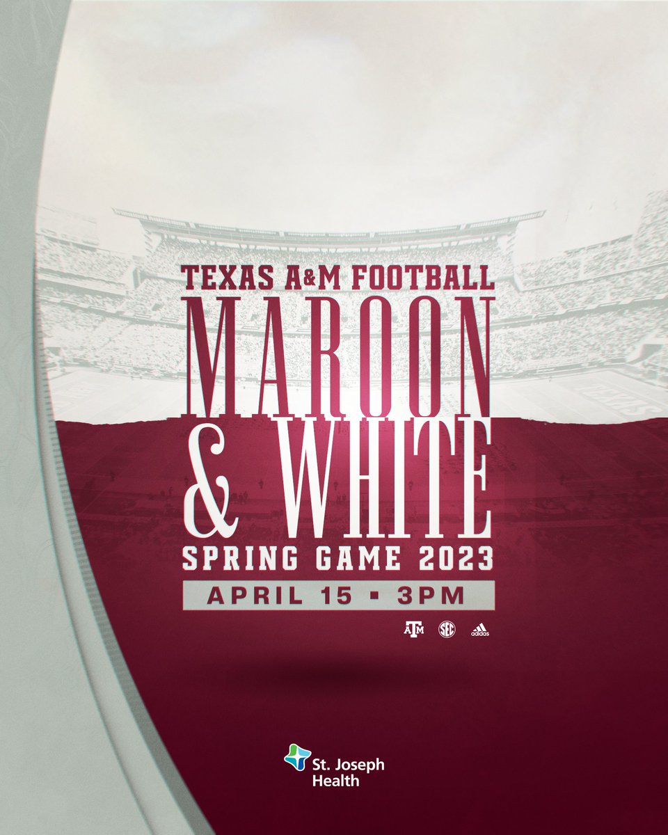 AggieFootball's tweet photo. Coming up on Saturday. 

🏈 Maroon &amp; White Game 
🕒 3 p.m. CT
🎟 FREE
💻 SECN+/ESPN+
#GigEm https://t.co/Klv8sCEF7i