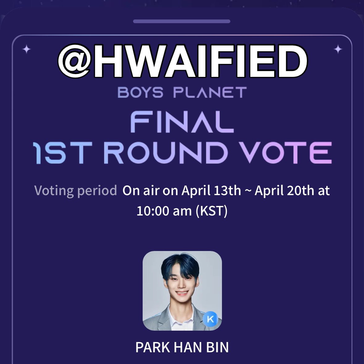 hwaified's tweet photo. ‼️ BOYS PLANET GIVEAWAY ‼️

giving away $75 and album of your choice

rules:
- vote for park hanbin on the mnet plus app
- like + rt
- include ss of vote with your username and date
- 1 vote = 1 entry
- ends 4/20 10am kst https://t.co/qR62oZnnpR