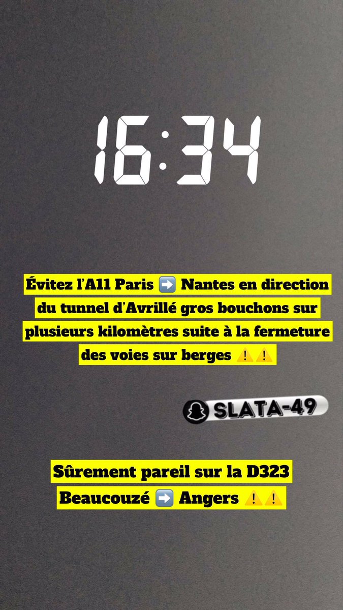 SaladeAngevine's tweet photo. #Angers #InfoTrafic #A11 #D323 #greve13avril #info #actu #DIRECT #Bouchons #saladeAngevine #angerscity https://t.co/PujuHRLIdX