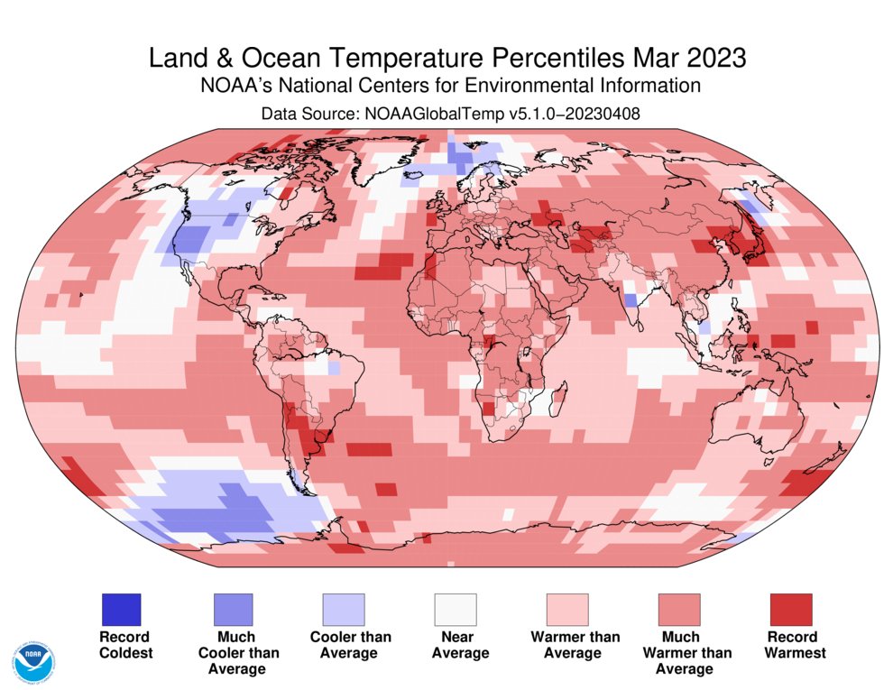NOAA's tweet photo. (1 of 5) It’s official: Earth just had its 2nd-warmest #March on record.

Polar #SeaIce coverage ranked 2nd smallest on record.

--> Story: https://t.co/CGL5QmpQv2 

@NOAANCEI #StateOfClimate https://t.co/aeVbjp0ek7