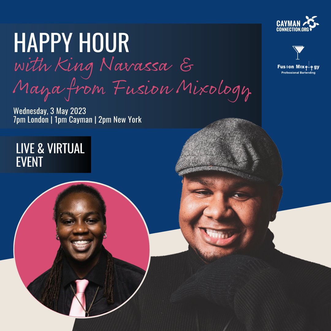 CayConnect's tweet photo. Join us on Wednesday, 3 May for a special edition of Happy Hour with King Navassa featuring Maya Grant of Fusion Mixology!
Register now: https://t.co/BygTOgxvsb
#Virtualyard #Chat #Mixology #HappyHour #CaymanConnection #GlobalCaymanians #CaymaniansOverseas #Connect #CookClub https://t.co/Z3OfZhuHMh