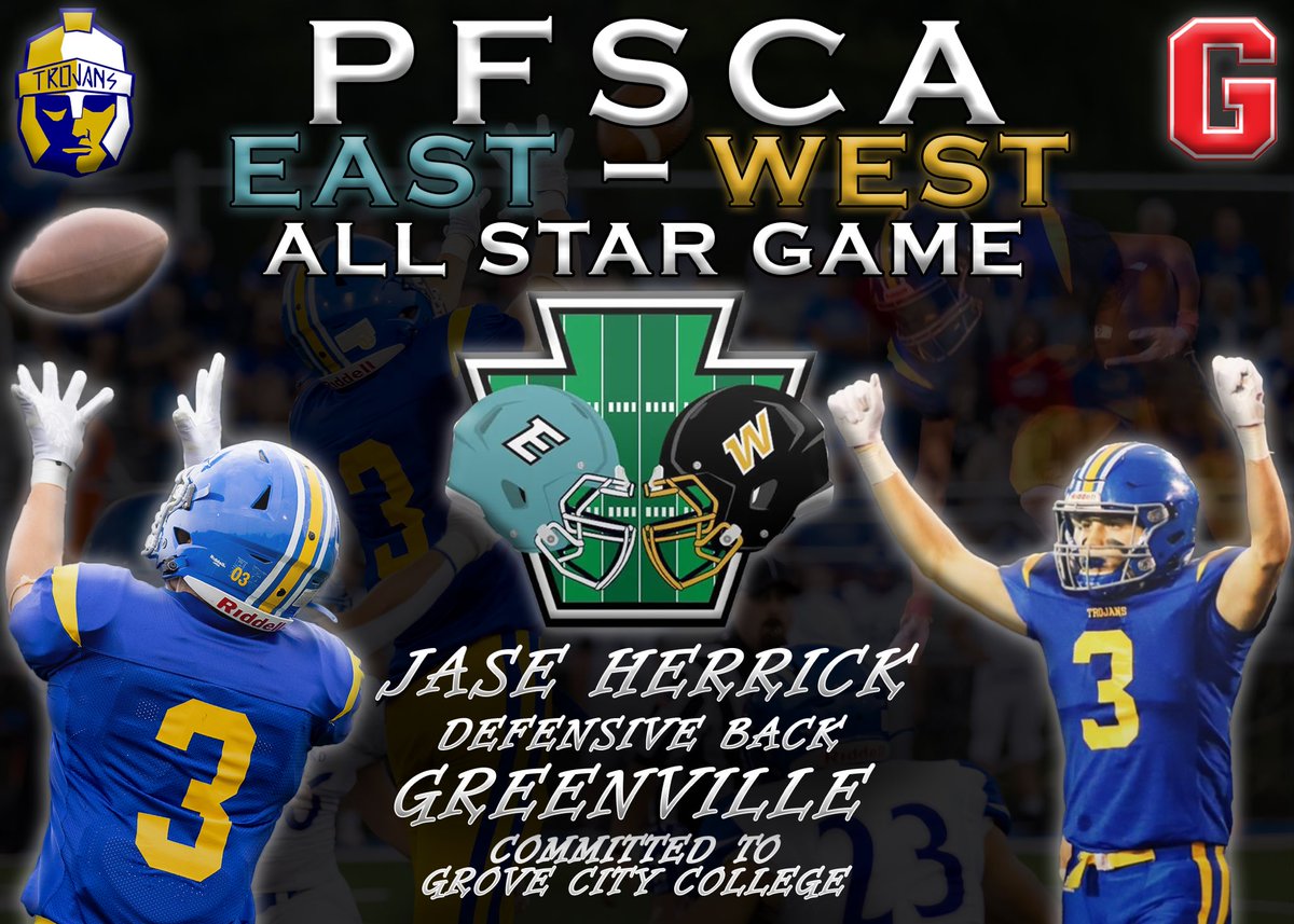 HerrickJase's tweet photo. Honored to be selected to play in the 2023 PSFCA East / West All-Star game on Sunday May 21st 2023!!! @GCC_FB @ghstrojan https://t.co/trmgFJGdrI