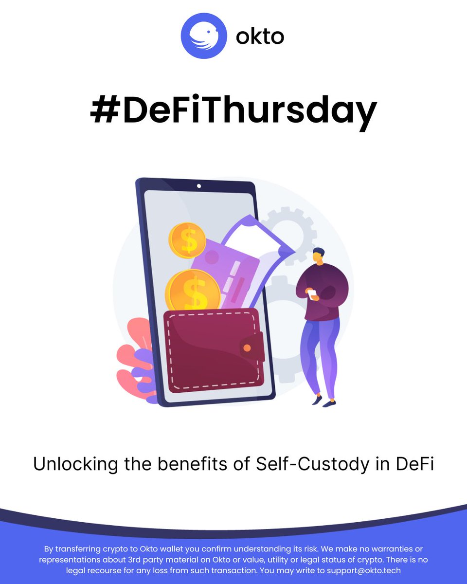 okto_web3's tweet photo. Welcome to another week of #DeFiThursday where we cover topics that make you #DeFi smart without breaking a sweat.
This week, we want to walk you through the benefits of #selfcustody. ๐งต๐ช
#DeFiWithOkto https://t.co/MyLEVTqOFy