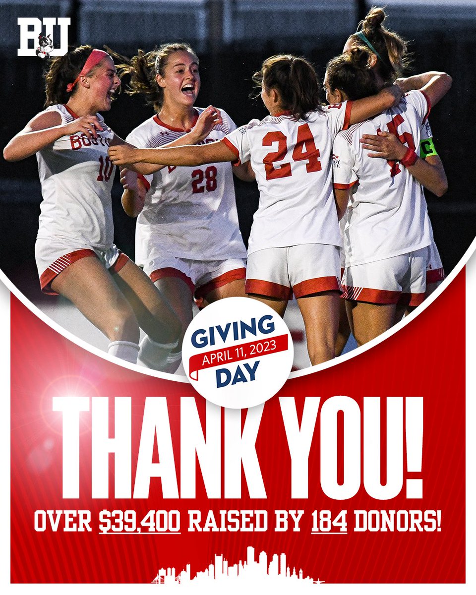 From the bottom of our hearts, THANK YOU to all of our #BUGivingDay supporters! Your tremendous gestures will make a great impact towards enriching our student-athletes' experience in #TerrierTown, and we're so grateful for it! #ProudtoBU