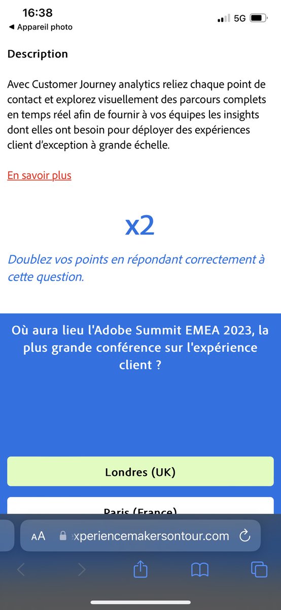 Partons à la découverte de tableaux qui nous permettent in fine d’en savoir plus sur l’écosystème d’Adobe. 
Une expérience ludique et interactive à partir de QRcodes et de gamification. 
Ici, cette pieuvre m’a donné des infos sur Adobe Customer Journey Analytics. 
#AdobePartner