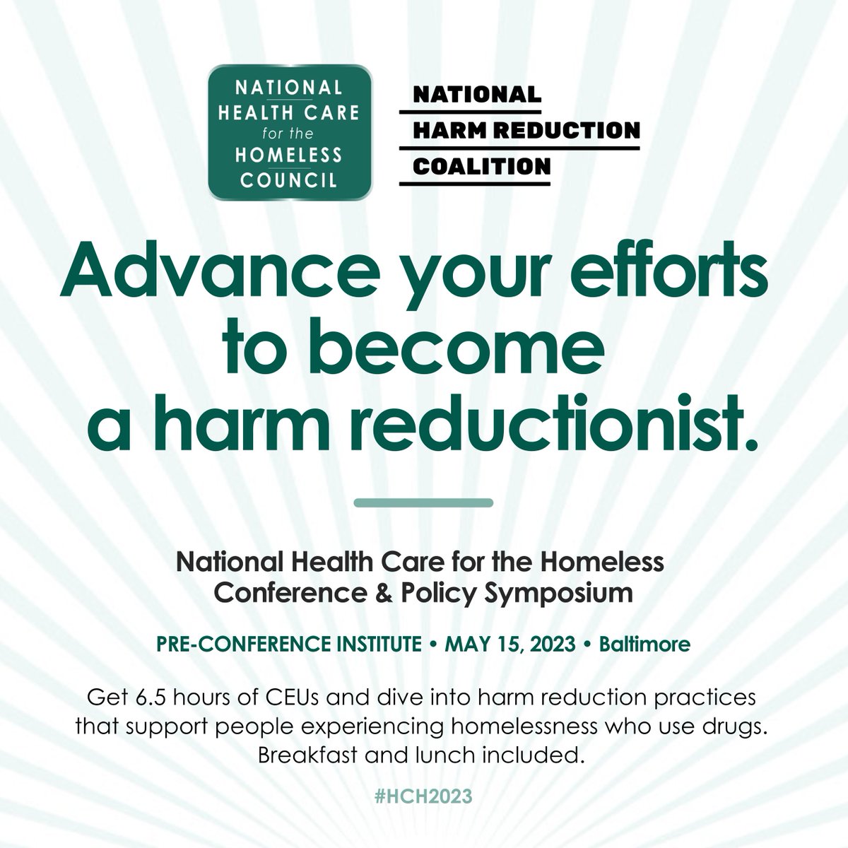 NatlHCHCouncil's tweet photo. Ready to center #HarmReduction practices in your work? Join us and @HarmReduction on May 15 in Baltimore for a full day of Harm Reduction and HCH: Supporting People Who Use Drugs Across the Spectrum of Care. Register here: https://t.co/p4FknV7Dhs #HCH2023 https://t.co/BfdDWs0gX7