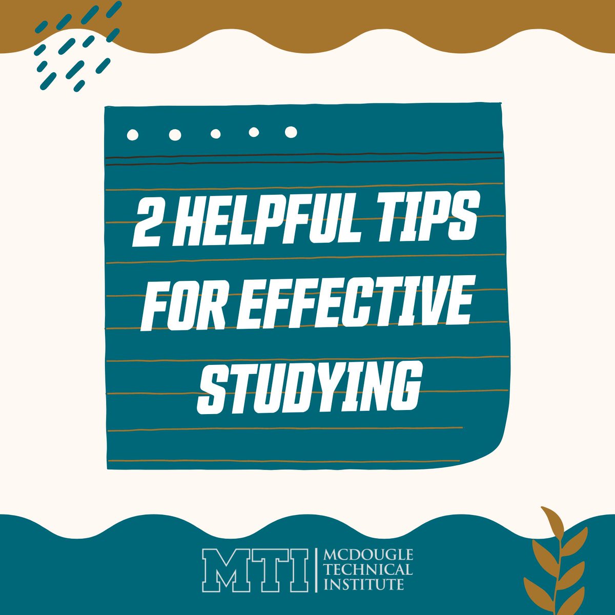 mcdougletech's tweet photo. At MTI we understand that effective study tips can help students learn new skills and techniques that can make them more efficient in their studies, save time and ultimately learn faster. Here are two tips we thought would be helpful.

#StudyTips #MTI #CollegeLife https://t.co/3mysFrY87O