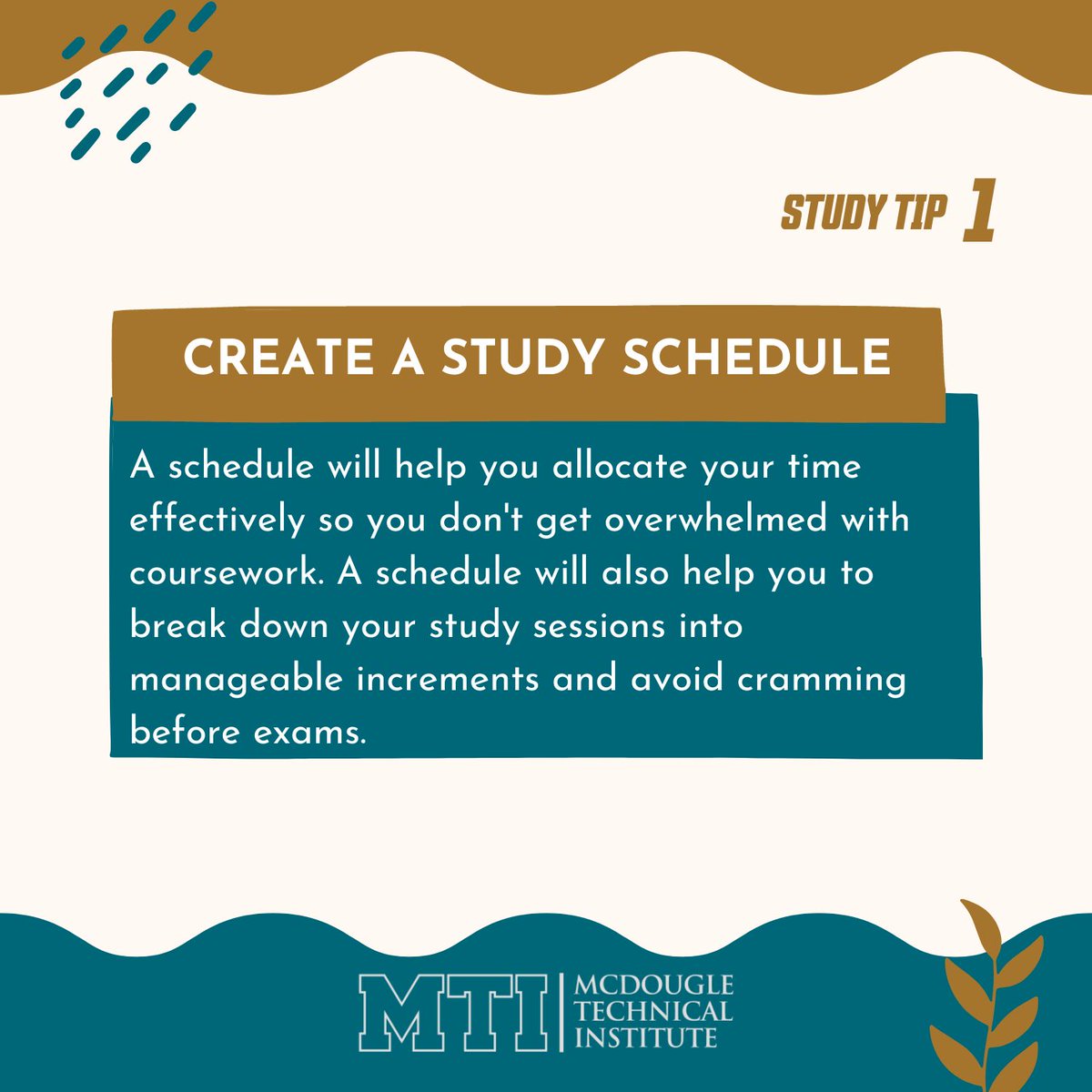 mcdougletech's tweet photo. At MTI we understand that effective study tips can help students learn new skills and techniques that can make them more efficient in their studies, save time and ultimately learn faster. Here are two tips we thought would be helpful.

#StudyTips #MTI #CollegeLife https://t.co/3mysFrY87O