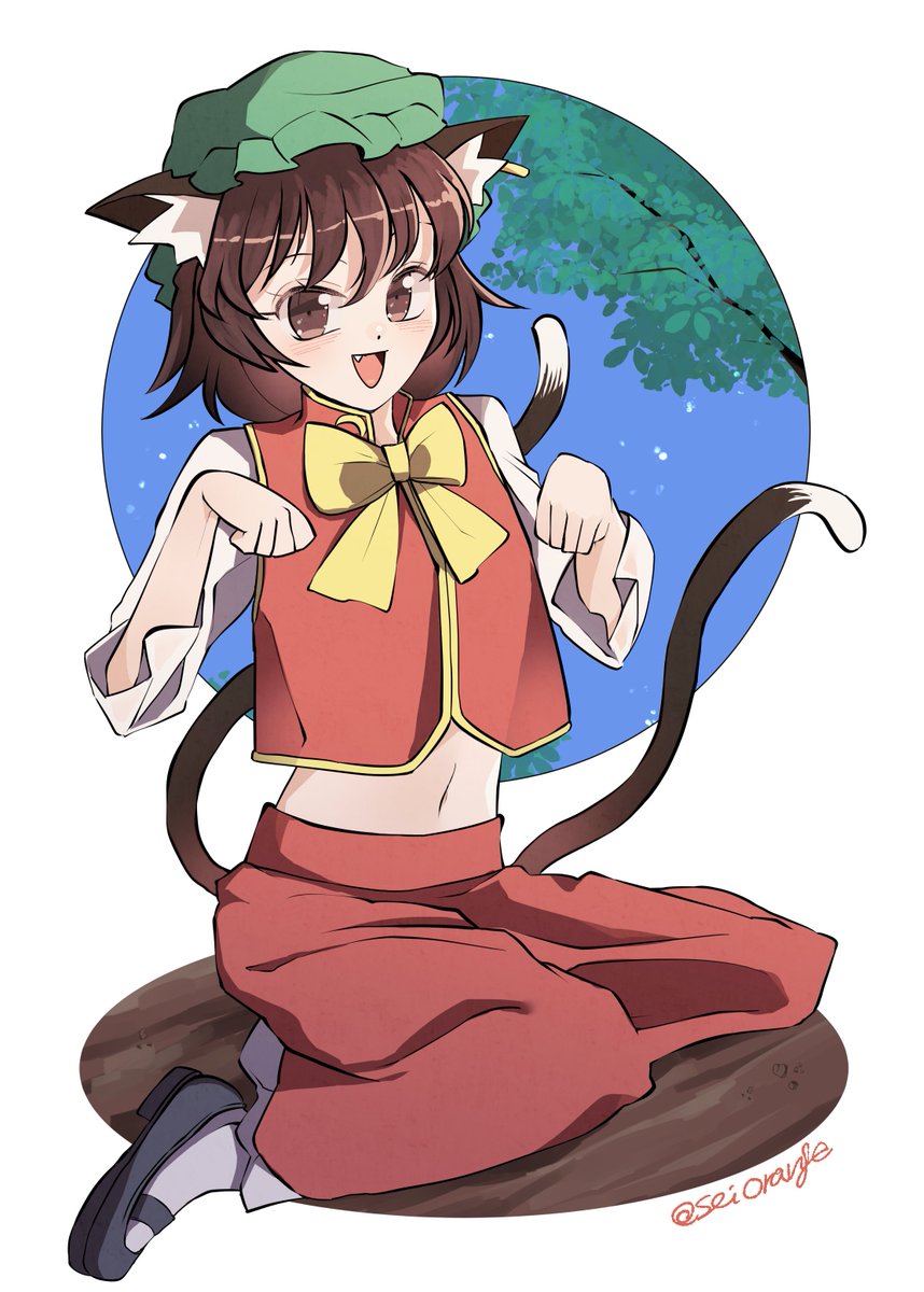 橙(東方プロジェクト) 「目にも留まらない化猫 #東方Project #橙」|赤橙セイのイラスト