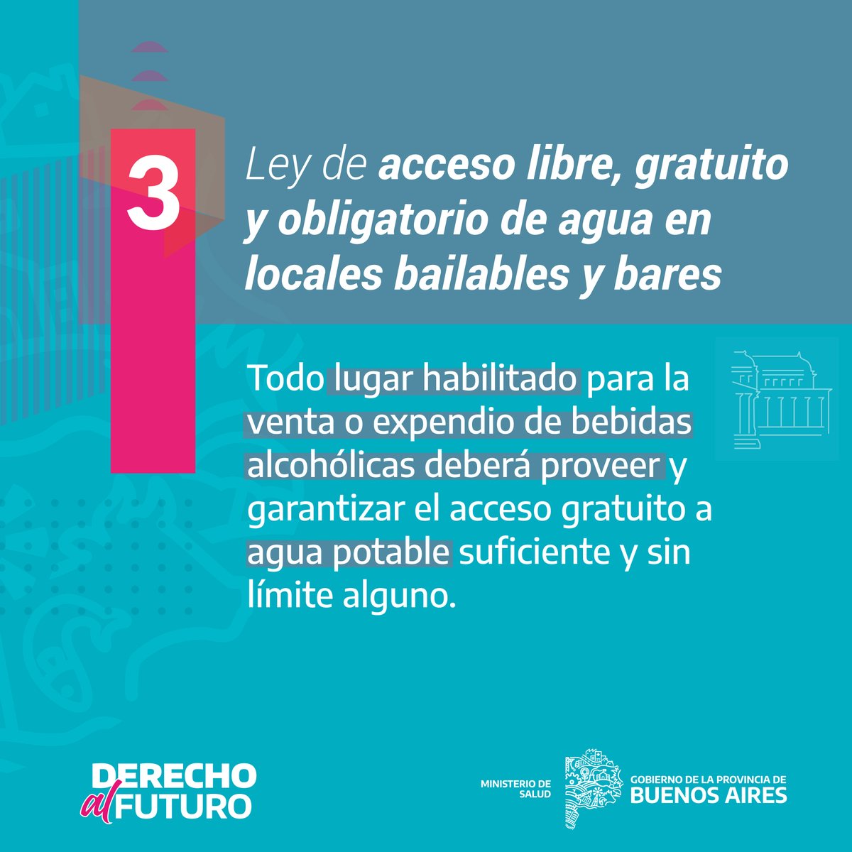 SaludBAP's tweet photo. La Legislatura de @BAProvincia aprobó 3 proyectos de ley prioritarios:

1⃣ Ley de excepción y de incorporación de disciplinas a la Ley 10471
2⃣ Ley para eximición de pagos a residentes
3⃣ Ley de acceso libre y gratuito al agua en locales bailables y bares

https://t.co/a0igHr1X11 https://t.co/cFjUIcvNfL
