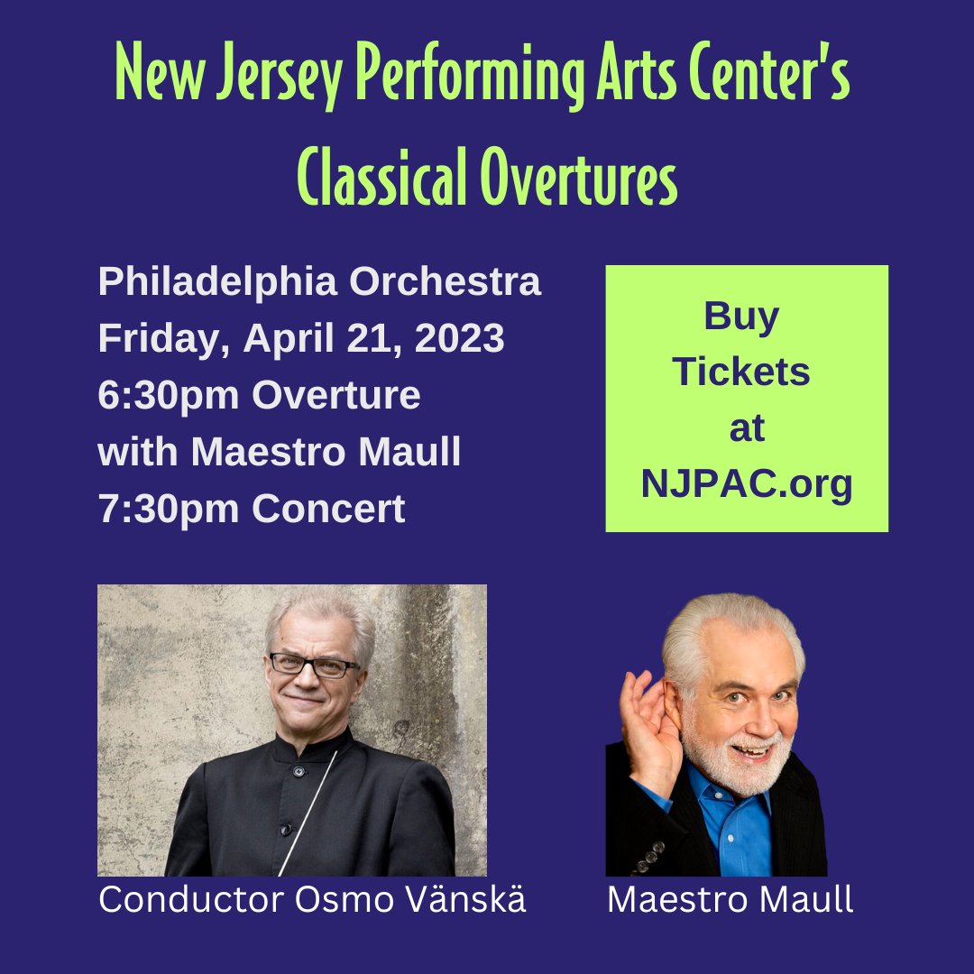 DiscoveryOrch's tweet photo. There are still tickets available for the Philadelphia Orchestra on Friday, April 21st at NJPAC! Join us for the Classical Overture, held an hour prior to the concert. These interactive presentations are hosted by Maestro @CatchMaullaria and are free to ticket holders. https://t.co/vv0cnR0iiU