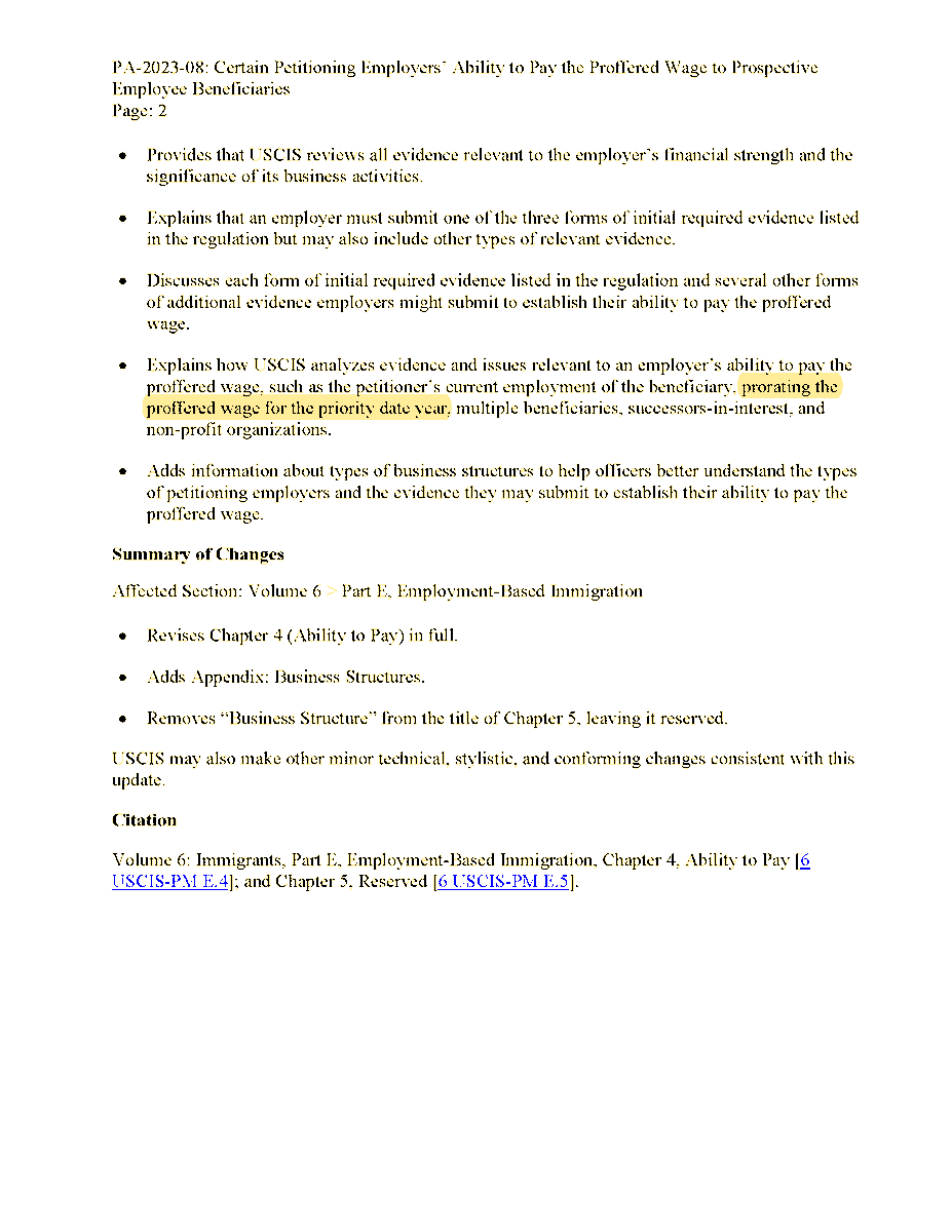 jayw_u's tweet photo. USCIS updates guidance on how it reviews all evidence relevant to the employer's ability to pay (ATP). Glad to see prorating proffered wage in writing, finally, although it was unofficially recognized to some extent. #abilitytopay #i140 #perm 
1/

https://t.co/DV47bVOiJ2 https://t.co/mlA7KK0VzG