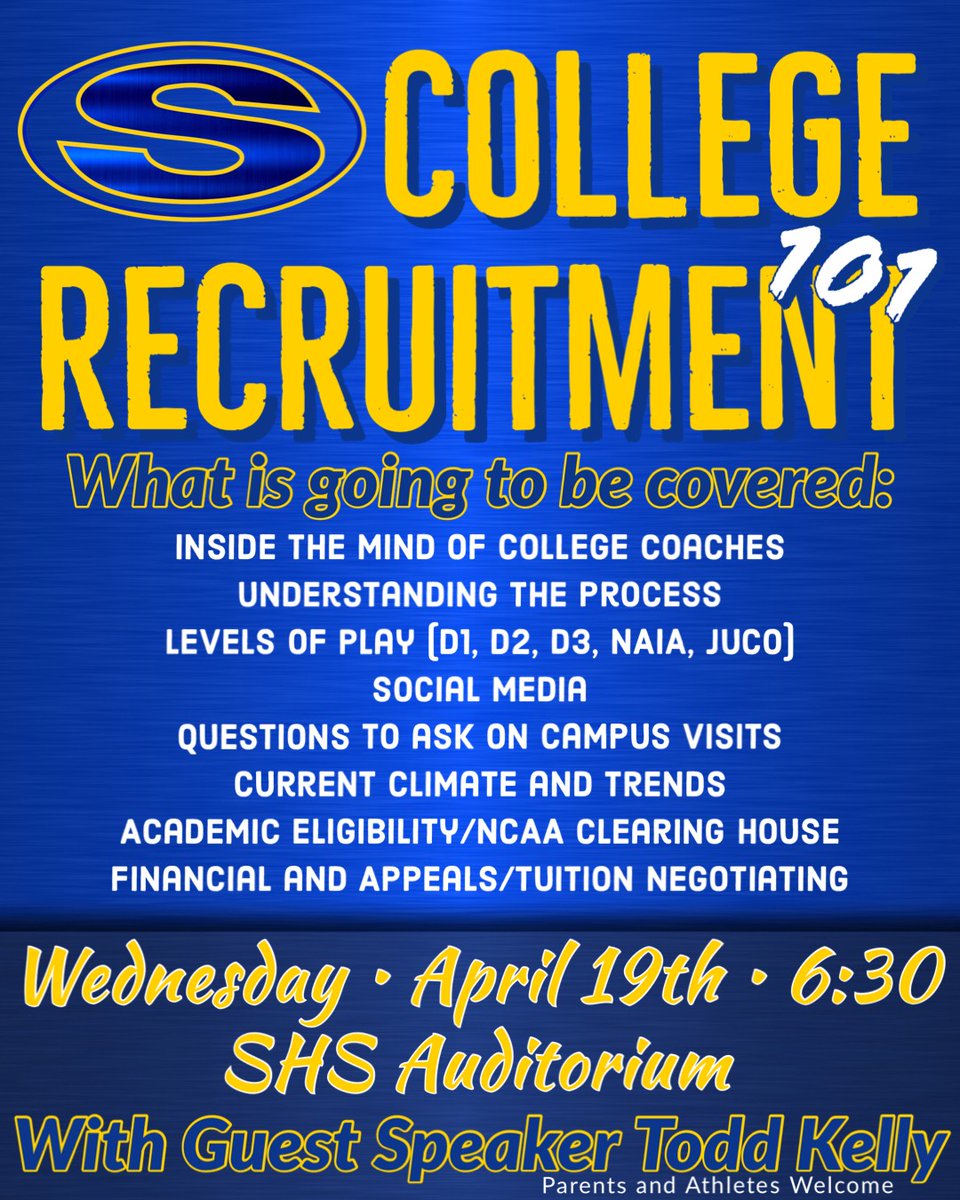 ATTENTION ALL RAIDERS AND RAIDER PARENTS!!
On Wed, April 19th, at 6:30PM, we are hosting  free seminar on College Recruiting.  This opportunity is open to ALL of our Boy and Girls Raiders! Should be great information for those that want to play at the next level!
