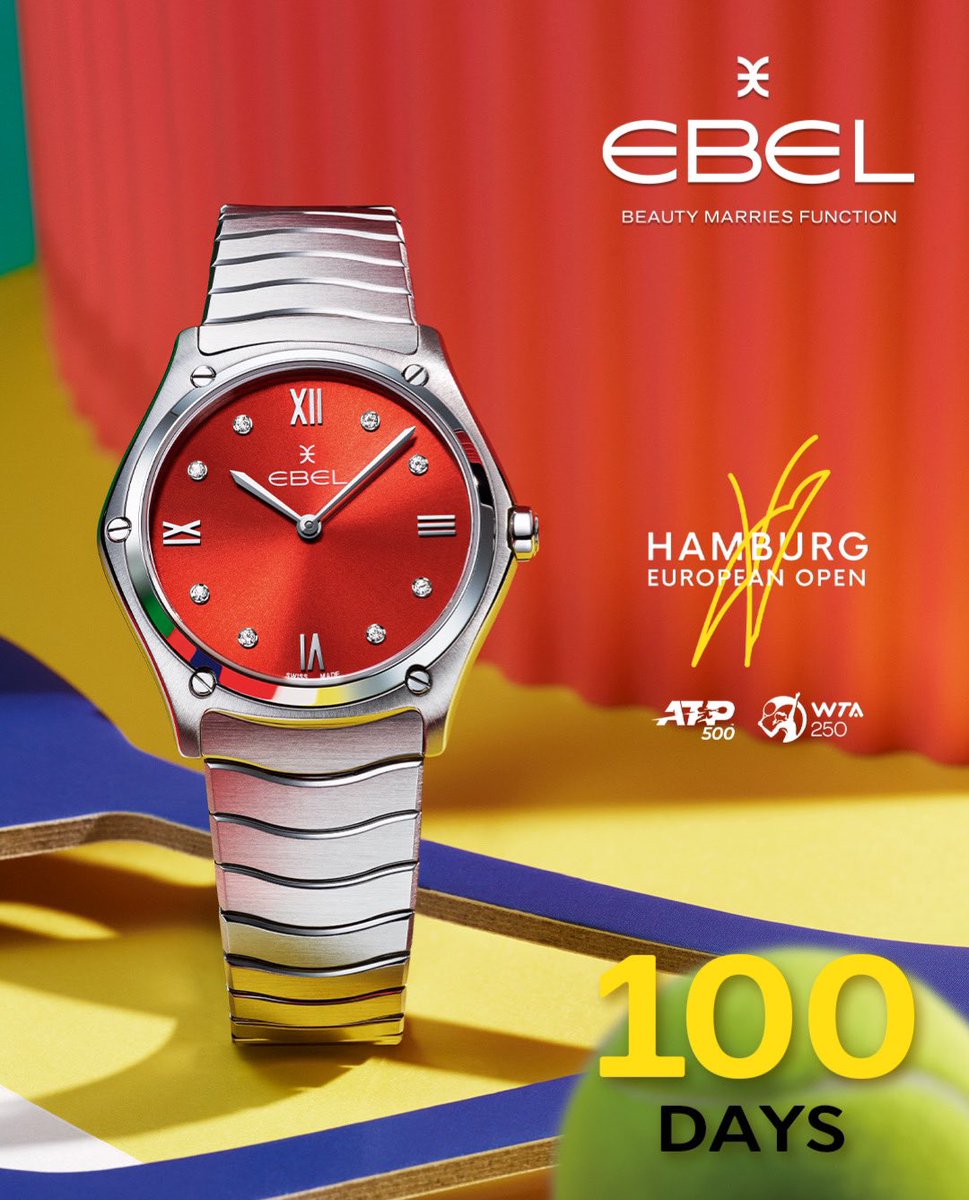 hamburgopen's tweet photo. 💯 DAYS TO GO! 
The tournament countdown is presented by our Official Timekeeper @ebelwatch ⌚️#beautymarriesfunction 

#hamburgopen #ebel https://t.co/7COQxKErUU