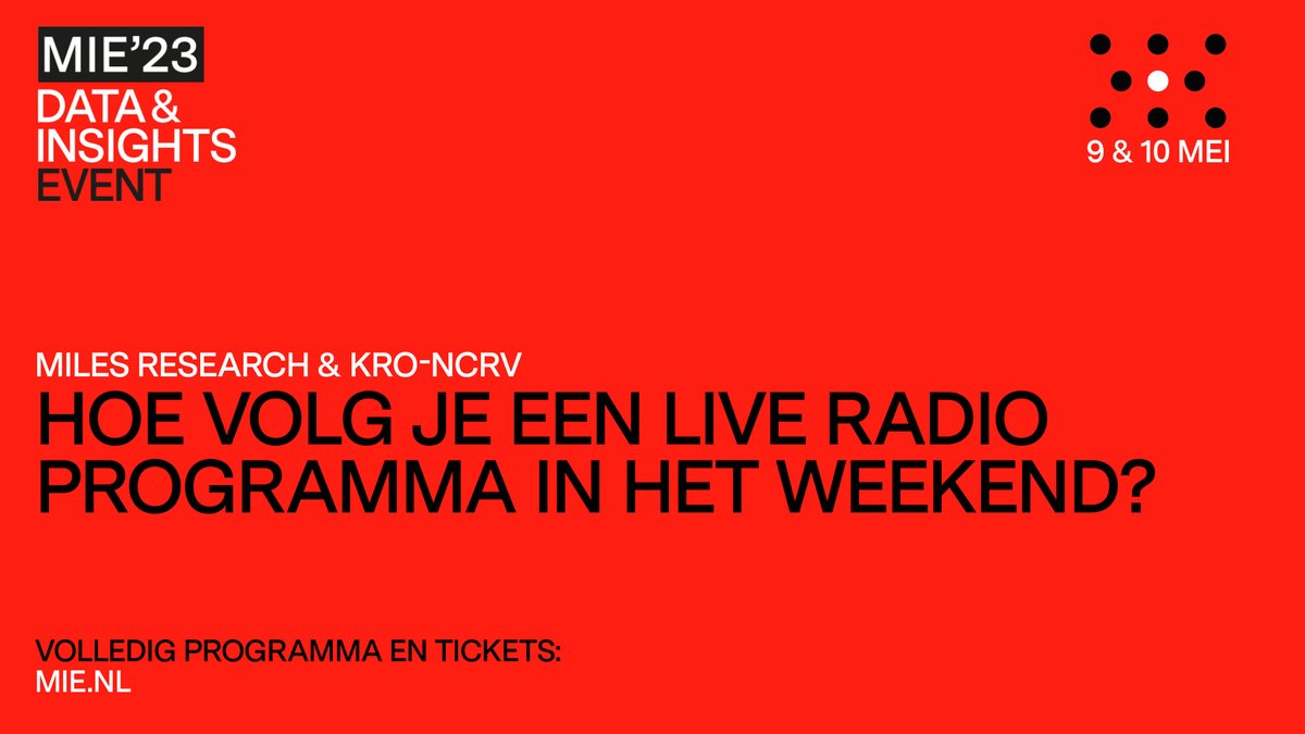 Hoe volg je een live radio programma in het weekend?
Petra Moonen (KRO-NCRV) en Eric Landwaart (Miles Research) laten je zien hoe je WhatsApp hierbij effectief kunt inzetten om zo waardevolle inzichten te verzamelen. Meer informatie en tickets: mie.nl