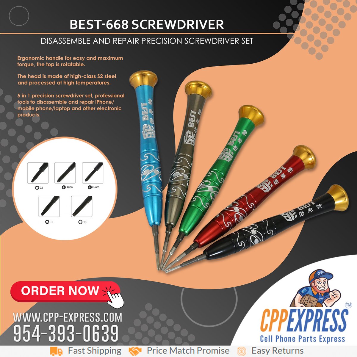 cppexpress's tweet photo. Best 668 Screwdriver Disassemble And Repair Precision Screwdriver Set.
IN STOCK!
ORDER NOW!
Visit us at https://t.co/awqaePpTPg or call us at 954-393-0639

#bestservice #cppexpress #cellphoneparts #phonescreens #cellphoneparts #phonerepairparts https://t.co/s9tHRiUY7z