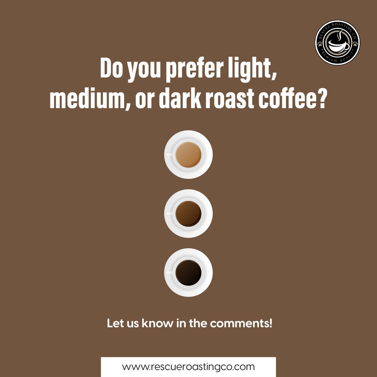 Do you prefer light, medium, or dark roast coffee? ☕️
 
Coffee roasts can affect the flavor and aroma of your coffee, and we want to know your preference! 

Share your go-to roast in the comments below. 

#coffeeroast #coffeepreferences #coffeeaddict #rescueroastingco