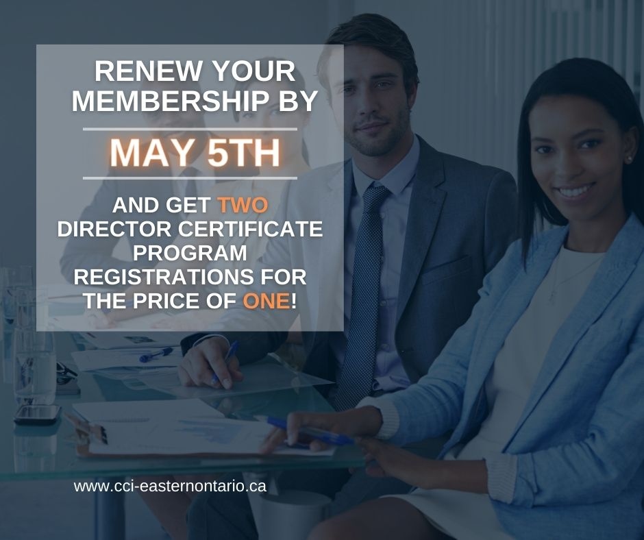 Not only is #CCIEasternOntario recognized as a leader in condominium education... we know that anytime you can get a ‘2 for 1’ it’s a great day!😏

Renew your CCI Eastern Ontario membership by May 5th and get TWO Director Certificate Program registrations for the price of ONE....