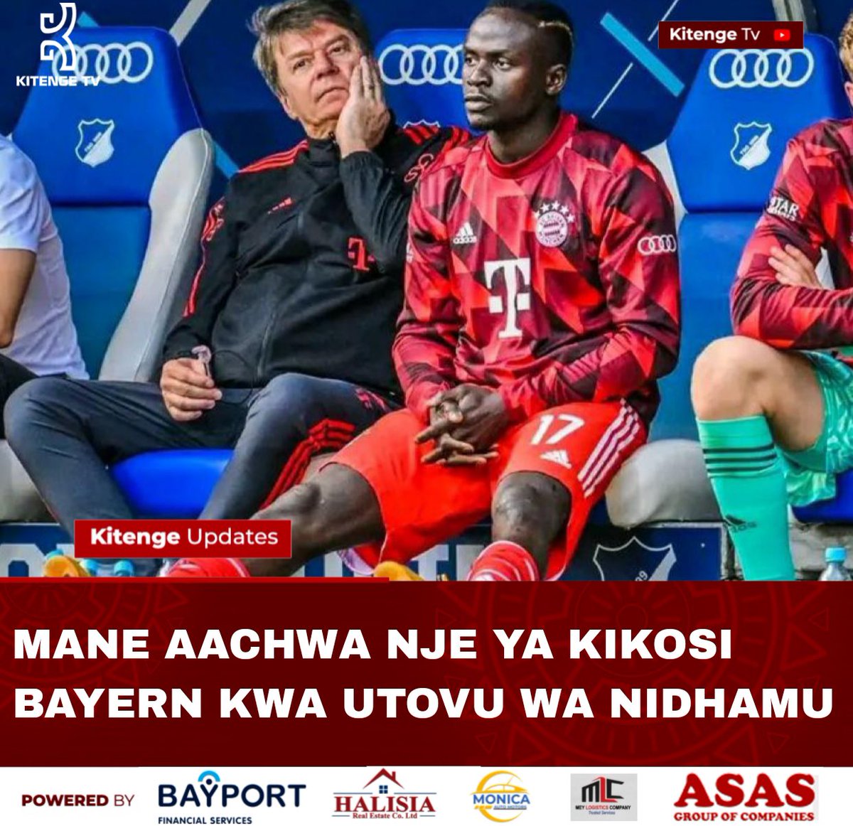mshambuliaji's tweet photo. Klabu ya Bayern Munich imemuacha mshambuliaji Sadio Mane nje ya kikosi cha klabu hiyo kitakachocheza dhidi ya Hoffenheim siku ya Jumamosi kutokana na utovu wa nidhamu.

Mane aliripotiwa kumpiga usoni winga Leroy Sane kufuatia kichapo cha 3-0 kwenye mchezo wa Ligi ya Mabingwa Ulaya siku ya Jumanne dhidi ya Manchester City hali iliyopelekea wawili hao kutenganishwa na wenzao baada ya ugomvi huo kwenye Uwanja wa Etihad.

Sambamba na kuachwa nje ya kikosi hicho klabu ya Bayern Munich imethibitisha nyota huyo wa zamani wa Liverpool atatozwa faini kutokana na utovu huo wa nidhamu.

Ripoti zinadai Mwanasoka huyo bora wa mwaka mara mara mbili wa Afrika alilalamikia jinsi Sane alivyozungumza naye baada ya kichapo hicho.

Mane na Sane bado hawajazungumza lolote kufuatia mzozo huo.

#KitengeSports