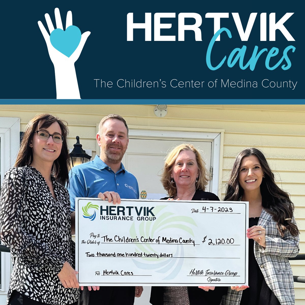 hertvikinsgrp's tweet photo. We are proud to present a $2,120 donation to The Children's Center of Medina County as part of our Hertvik Cares program.
Press Release: https://t.co/6IJarGiefW
#HertvikInsurance #HertvikCaresProgram #ChildrensCenterOfMedinaCounty #CCMC https://t.co/mBtCaGkZm1