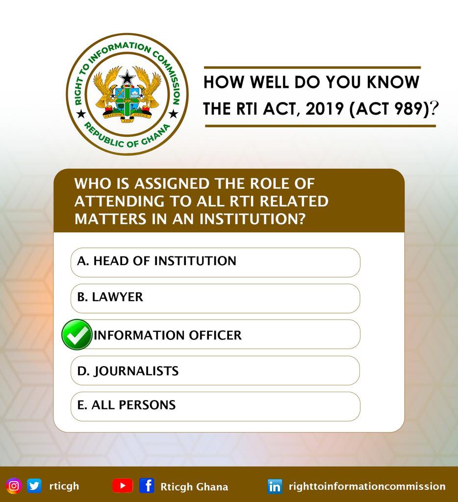rticghana's tweet photo. 𝐀𝐍𝐒𝐖𝐄𝐑𝐒 𝐓𝐎 𝐓𝐇𝐄 𝐏𝐎𝐋𝐋𝐒 𝐎𝐍 𝐓𝐇𝐄 𝐑𝐓𝐈 𝐀𝐂𝐓 𝟐𝟎𝟏𝟗, (𝐀𝐂𝐓𝟗𝟖𝟗)
#Polls
#KnowTheRTIAct989
#RTICommission https://t.co/JVPCG4sB7v