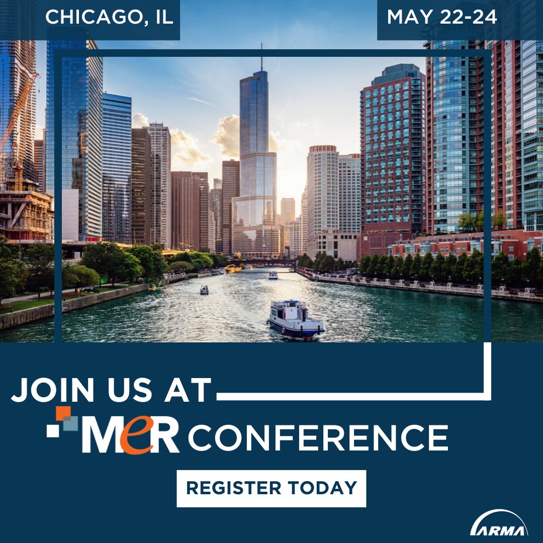 ARMA_INT's tweet photo. MER Conference is your go-to source for insider knowledge on the latest trends and tactics in information governance. Join us and other thought leaders, innovators, and professionals for an amazing three-day conference May 22-24 in Chicago, IL. #ARMA #MER https://t.co/irn2dYfFvN https://t.co/jOMhKTTiqJ