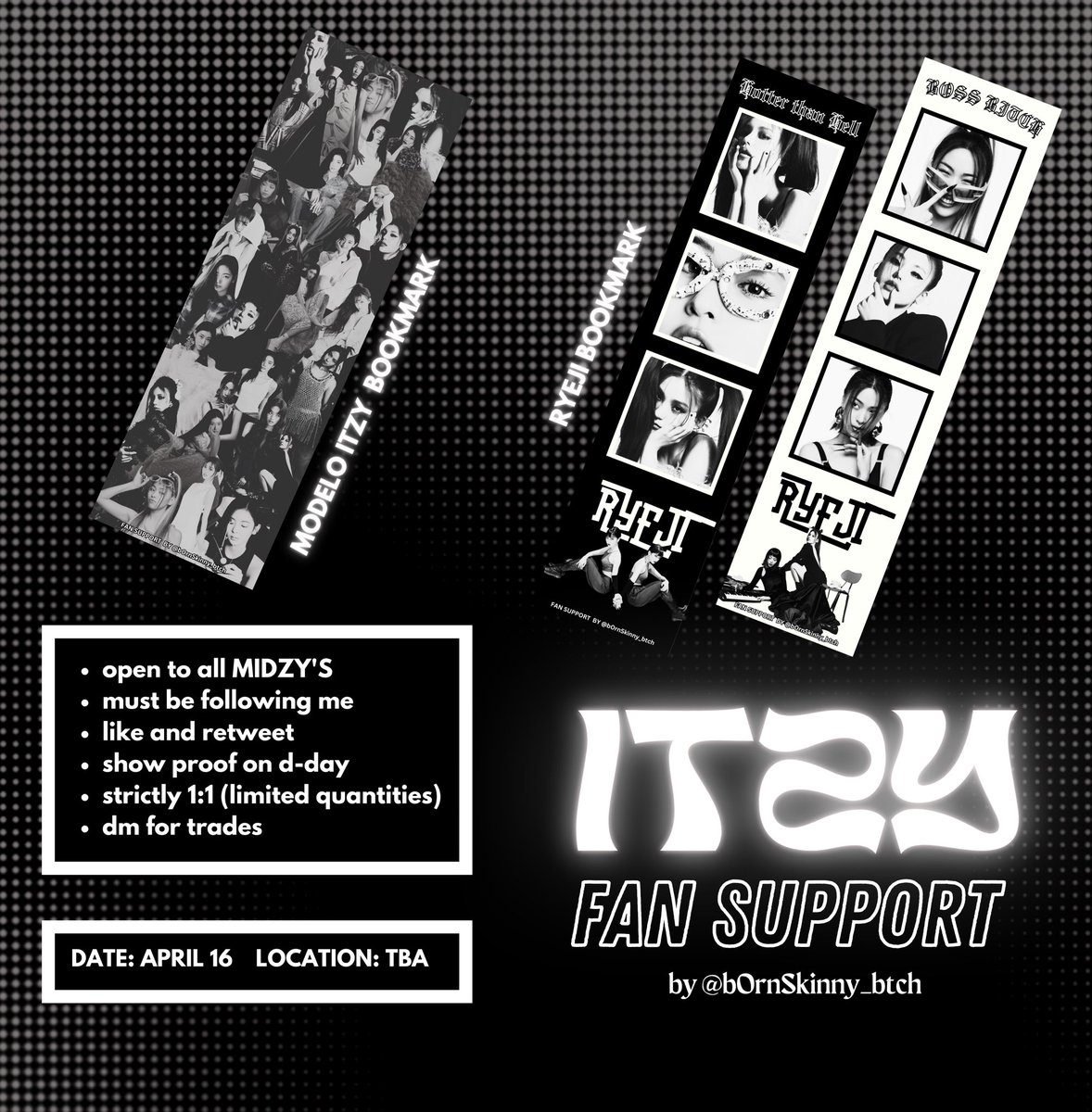 bOrnSkinny_btch's tweet photo. hi midzys!!! i’ll be giving away #ITZY and #RYEJI bookmarks on #WannaBeWithBENCH ₊‧°𐐪♡𐑂°‧₊

mechanics to claim will be under this tweet! see you all ♡⸜(˃ ᵕ ˂ )⸝

#ITZY #ITZYinManila #WannaBeWithBENCH #BENCHXITZY https://t.co/AU3L3qjil8