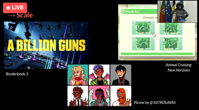 Slide with examples of scale and PCG, including Animal Crossing New Horizons island maps