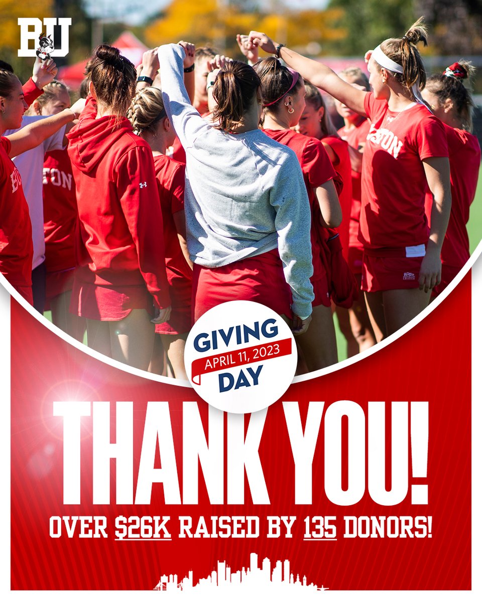 Thanks to the incredible support of our family and friends, we raised over $26k on #BUGivingDay!! 

And we’ll get bonus funds after coming out on top of our head-to-head matchup with women’s rowing! #BUFHApride 🐾❤️