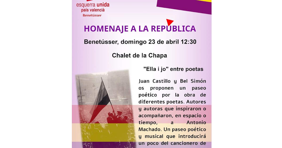 EU_Benetusser's tweet photo. Homenaje a la República https://t.co/vCTEDWgdhA https://t.co/fYFDP2oWjO