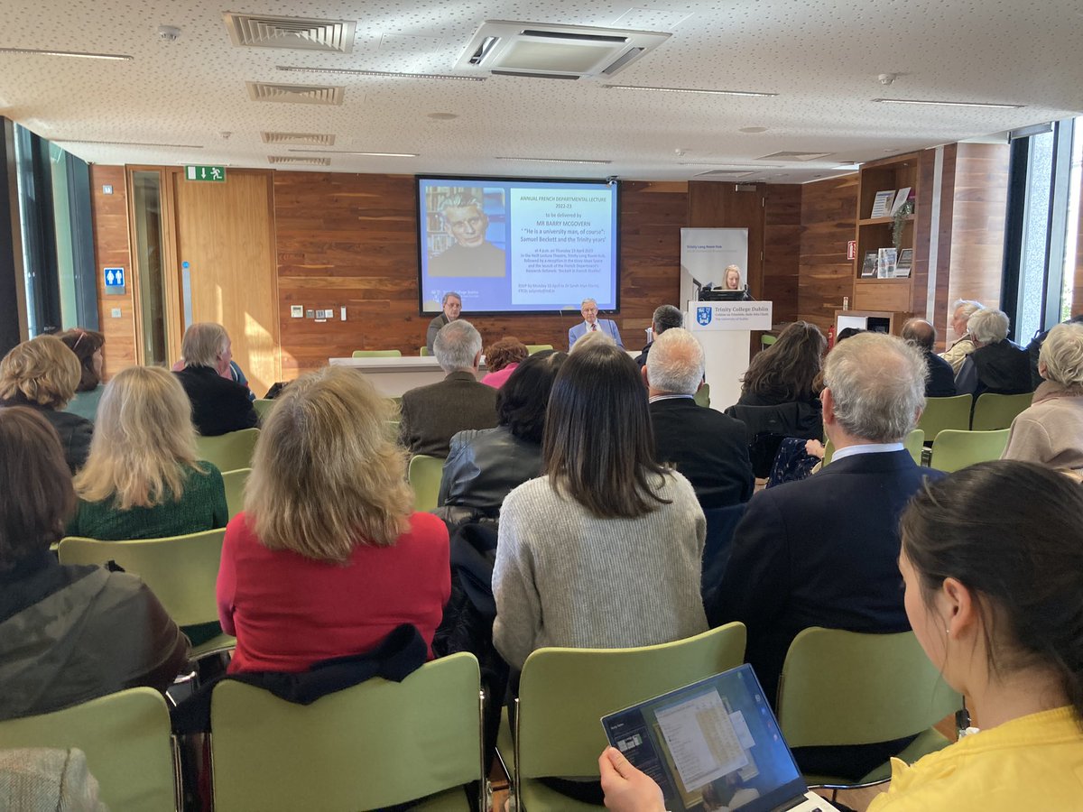 Full house in <a href="/TLRHub/">Trinity Long Room Hub</a> for the inaugural French Department Lecture given by Barry McGovern on “Samuel #Beckett and the Trinity Years.”