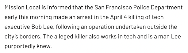 MattBinder's tweet photo. the Cash App founder that was stabbed in San Francisco wasn't killed in some random act of violence

he was killed by a fellow tech exec who he knew 

https://t.co/KmuPa6wfKX https://t.co/oUqjwompUY