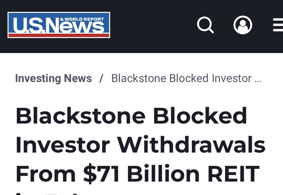 davidsirota's tweet image. Blackstone has been blocking investors from getting their money out of its real estate fund, all while other investors are dumping money into its new real estate fund. Something smells.