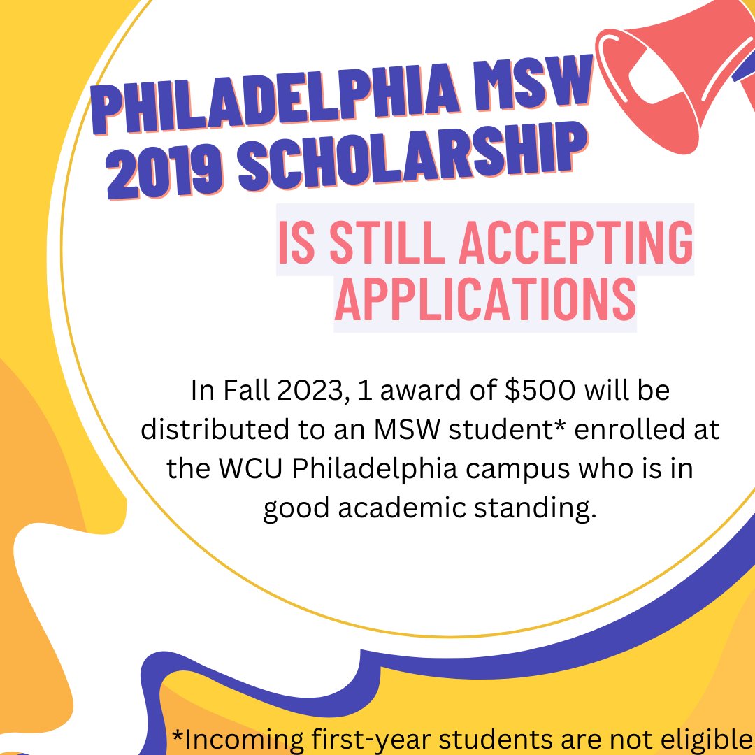 WCUGradSocWork's tweet photo. SCHOLARSHIP REMINDER: DUE MONDAY, APRIL 17TH @ 11:59PM
Students can apply via the WCU Scholarship portal at https://t.co/HEpRCMcNdy

scholarship #wcu #msw #students https://t.co/Eq4gCOc1Hj