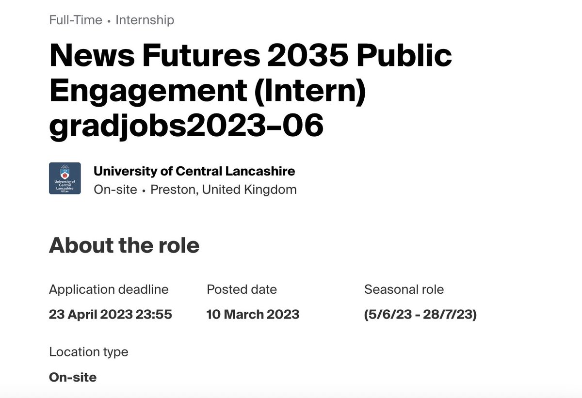 futures2035's tweet photo. Apply for the  News Futures 2035 Public Engagement Internship here 👉 https://t.co/27acj5aNSX cc @UCLanJMP @publishinguclan @UCLanCareers https://t.co/DRFejROcdX
