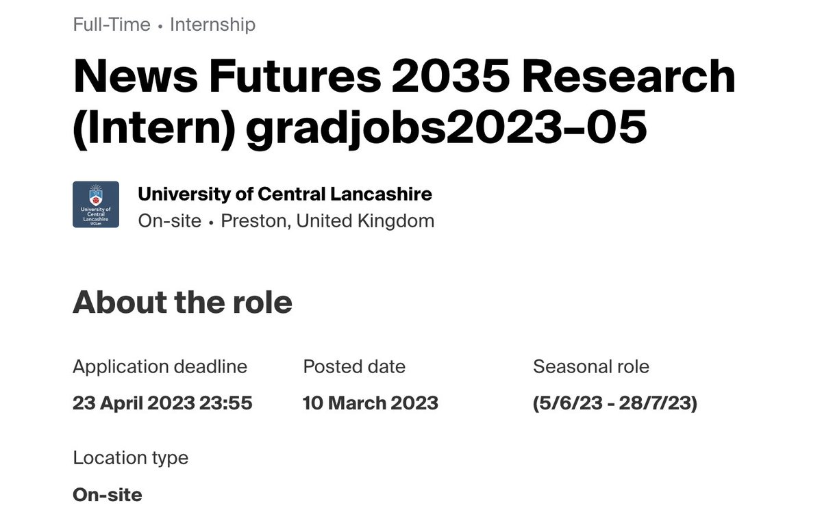 futures2035's tweet photo. We’re hiring! 

We have paid summer opportunities for both a Research intern and a Public Engagement intern to work with @francoisnel &amp; @kamilarymajdo @mis_uclan   

Some details below👇

Apply by April 16th at https://t.co/h5buFAzsRQ 
cc @uclanjournalism @gerriebyrnescot https://t.co/OVbm5bWtNo